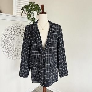 FRNCH | Lou Blazer Navy Blue Windowpane Plaid Size Medium